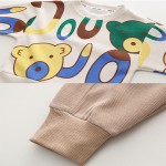 Σετ παντελόνι κοτλέ - μπλούζα μακρυμάνικη ριπ με σχέδιο αρκουδάκι, εκρού - καφέ